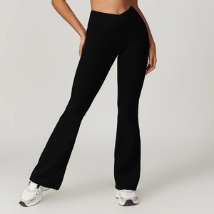 Pantalon large à taille croisée pour femme, extensible dans les 4 sens, idéal pour le yoga, avec étiquette personnalisée, leggings évasés en gros - Product Image 6
