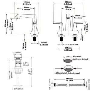 Rubinetto per lavabo bagno a 2 maniglie in nichel spazzolato, rubinetto da 4 pollici con attacco centrale e scarico a 3 fori per lavabo - Product Image 6