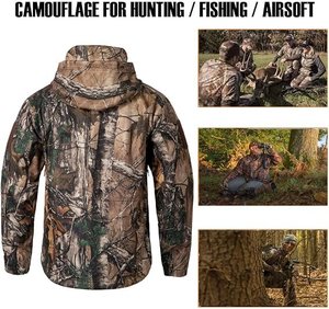 Men's Hooded <b>Camouflage</b> Fleece <b>Jacket</b> Windproof Polyester Regular Fit with Zipper Closure Autumn Casual Style - Product Image 4