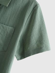 Conjunto de 2 Piezas de Lino para Mujer, Color Sólido, Cuello Camisero, Manga Corta, Corte Holgado, Casual, Transpirable, para Primavera/Verano, por Encima de la Rodilla - Product Image 4
