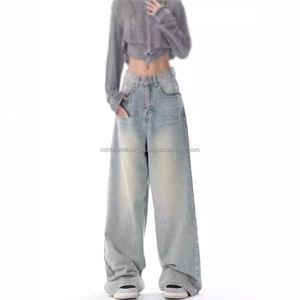 Women's Loose Straight Mid Waist Solid Casual Jeans Plus Size Breathable Eco-Friendly 100% Cotton Long Fashion Korean Streetwear - Product Image 2