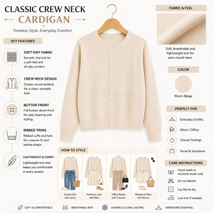 Cardigan en acrylique beige tricoté à manches longues, col rond, boutonné sur le devant, style minimaliste, de la sororité Cosh International. - Product Image 6
