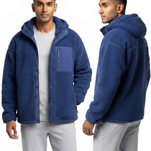 Veste en polaire sherpa pour homme, douce et chaude, vêtement d'extérieur décontracté pour l'hiver, vestes en polaire sherpa pour homme, veste en polaire avec poche poitrine et capuche pour homme - Product Image 6
