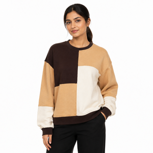 เสื้อสเวตเชิ้ตโอเวอร์ไซส์ผู้หญิง OEM แบบ Color Block 300 GSM ผ้าฝ้าย 65% โพลีเอสเตอร์ 35% ผ้าฟลีซเนื้อนุ่ม สไตล์สตรีทแวร์สั่งทำพิเศษ - Product Image 1
