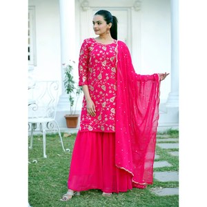 Mono de fiesta bordado de secuencia de diseñador elegante traje Sharara para ocasiones especiales - Product Image 3