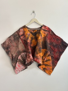 เสื้อคลุมปอนโชทำมือขนาดใหญ่ลายมัดย้อมแบบคันธาสำหรับผู้หญิง เสื้อวินเทจรีไซเคิล - Product Image 6