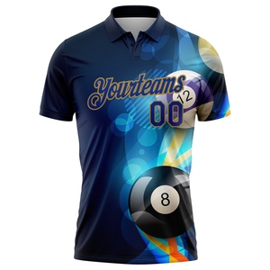 Camiseta de Polo de Alto Rendimiento con Diseño 3D en Azul Marino y Dorado Antiguo, Personalizada y de Venta Directa al Por Mayor - Product Image 3