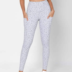High Waist Full Length Yoga <b>Leggings</b> <b>With</b> <b>Pockets</b> Dot Print Spandex Polyester Pants - Product Image 1
