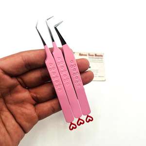 Pinzas Profesionales para Pestañas de 10 mm, Color Rojo Rosado, Antimagnéticas, Antiestáticas, con Agarre en Forma de Corazón, Logotipo Personalizado, Acero Inoxidable Sostenible - Product Image 2