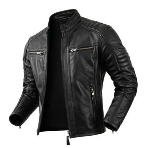 Veste en cuir véritable pour homme, grande taille, style motard, respirante, réversible, motif, collection hiver. - Product Image 6