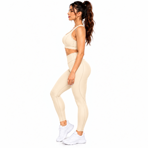 Conjunto de Yoga Beige para Mujer, Leggings de Cintura Alta y Sujetador Deportivo, 2 Piezas, Ropa Deportiva sin Costuras - Product Image 4
