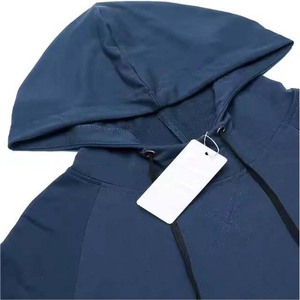 Mens <b>Short</b> <b>Sleeve</b> <b>Hoodie</b> Pullover Navy Blue Drawstring Kangaroo Pocket Raglan Sporty Hooded Sweatshirt - Product Image 3