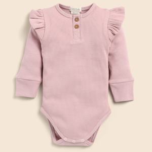 Premium Quality Organic Bamboo Elastane Long Sleeve Frill Bodysuits Blush <b>Pink</b> - Product Image 1