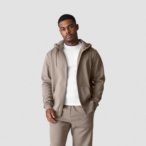 Sudadera con Capucha y Cierre para Hombre, Color Beige, Corte Regular, Color Sólido, Informal, Felpa Francesa, 100% Algodón, Transpirable, Ecológica, 300g, Invierno - Product Image 1