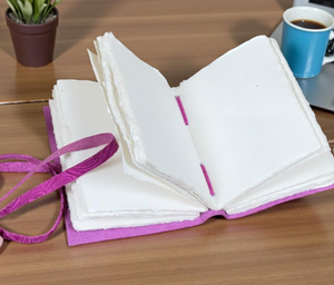 Handmade <b>Leather</b> Journal - Vintage White Deckle Edge Paper, Pink Flower <b>Book</b> - Product Image 6