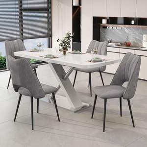 Set di sedie da tavolo da pranzo da 5 pezzi, comprese 4 sedie grigiastre e tavolo bianco retrattile per 4-6 persone per cucine e salotti - Product Image 1