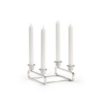 Candélabre architectural doré à 4 têtes en laiton, support de bougies coniques, design pyramidal sculptural pour décoration de salon moderne
