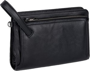 Fazmax Corporation Black Leather Clutch <b>Zip</b> Around <b>Wallet</b> with Dual Zippers and Silver Pull Tab Model A37 - Product Image 1