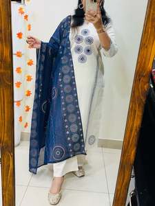 Women's Cotton Embroidered Traditional Indian/Pakistani Style Printed Tunic with <b>Shawl</b> Regular Fit Party <b>Wedding</b> Wear - Product Image 1
