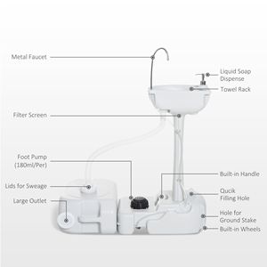 Lavabo Portatile da Campeggio con Serbatoio da 4,5 Galloni e Serbatoio di Recupero da 6,3 Galloni, in Materiale Riciclato Bianco per Eventi all'Aperto e Bagno - Product Image 6