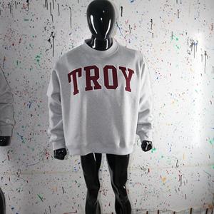 Sudadera TROY ASH GREY con cuello alto, 100% bordado con apliques marrones, sudadera de cuello ancho con hilos finos - Product Image 4