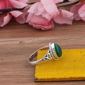 Bague en argent sterling 925 avec turquoise verte naturelle sertie en bélière, style chinois classique, bijoux pour femmes - Product Image 4