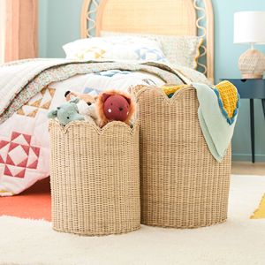 Paniers de rangement en rotin écologiques, faits à la main, tressés, hauts, à bord festonné, organisateur de maison naturel, vente en gros B2B, directement de l'usine - Product Image 2