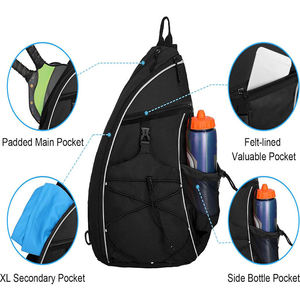Durable Sports <b>Backpack</b> with Racket Pocket Protective Black Nylon Racket Bag for Tennis Squash and Badminton - Product Image 3
