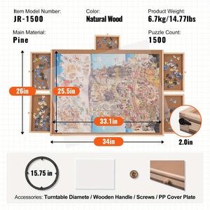 Panchetto Puzzle per adulti portatile con 6 cassetti robusto tavolo rompicapo 1500 fai da te Puzzle girevole accessorio Lazy Susan - Product Image 5
