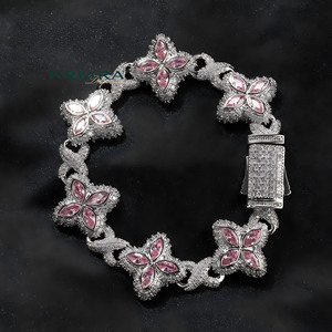 Men's 925 <b>Silver</b> Moissanite <b>Bracelet</b> Flower Shape Round Brilliant Cut Luxury Wedding <b>Bangle</b> - Product Image 5