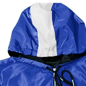 Ensemble de survêtement imprimé grande taille à blocs de couleur bleu et blanc, avec sweat à capuche zippé à manches longues et short sportif, en polyester mi-lourd, pour l'automne - Product Image 6