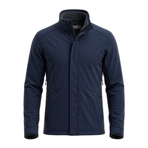 Veste polaire d'hiver pour homme, bleu royal, col roulé, fermeture éclair, coupe-vent, décontractée, couleur unie, polyester, coupe classique - Product Image 1