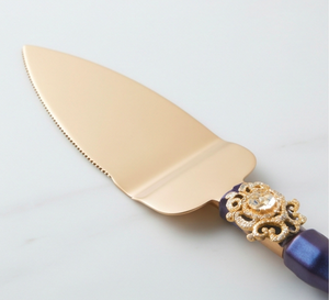 Ensemble de service à gâteau bleu royal avec poignée ornée de bijoux, finition dorée en acier inoxydable, pour mariages et occasions spéciales - Product Image 2