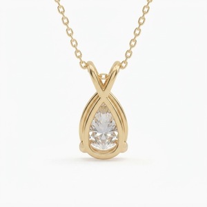 Classy 6X4mm Pear Shape Lab Created Diamond Minimalist Solitaire 14K Yellow Gold EF Color VS Grade Prong set Pendant Necklace - Product Image 3