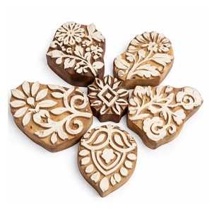 Tampons en bois pour henné, faits main, traditionnels et modernes, de forme irrégulière, gravure profonde, plusieurs tailles, écologiques, 10 pièces - Product Image 1