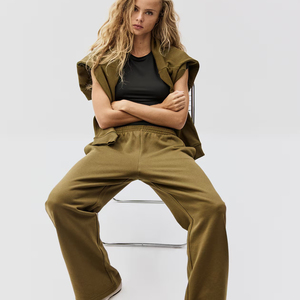 Women's Solid Color Knitted Straight Leg Ankle-Length Pants <b>Elastic</b> <b>Waist</b> Casual Loose Fit Autumn Wear - Product Image 5
