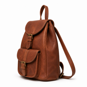 Sac à dos vintage en cuir marron avec poche avant, imperméable, 20-35L, bretelles réglables, pour voyage, université, bureau, usage quotidien - Product Image 2