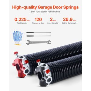 Coppia di Molle a Torsione per Porte da Garage, Rivestite in Nero, 0.225 X 2 X 27, 16000 Cicli, Elettroforese, Ricambio per Porte da Garage Esistenti - Product Image 2
