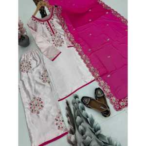 Top de satén para fiesta con pantalón palazzo y dupatta con trabajo de lentejuelas - Product Image 1