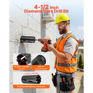Punta diamantata per carotaggio a secco da 4-1/2 pollici di diametro, profondità di foratura 9-1/2, filettatura interna 5/8-11, 3 adattatori, per muratura e cemento - Product Image 2