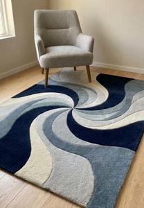 Tapis d'intérieur haut de gamme fait main en laine tuftée, antidérapant, épaisseur 10-14 mm, avec envers en coton et silicone, à poils moyens, motif abstrait moderne en spirale - Product Image 2