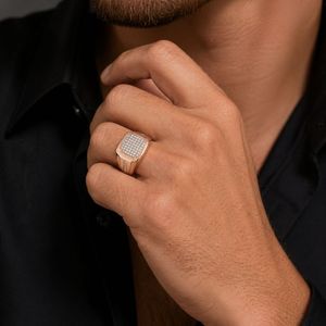Solid 18K Gold Mens Diamond Cluster Signet <b>Ring</b> <b>Cushion</b> Shape Micro Pave High Polish Classic Bold <b>Wedding</b> Party Daily Wear Gift - Product Image 4
