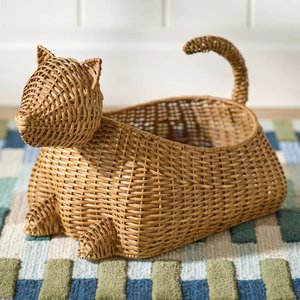 Adorable Cat Rattan Kids Room Toy Storage <b>Basket</b> Cutie Animal Shaped <b>Wicker</b> <b>Basket</b> Handwoven Pet Design For Nursery Wholesale - Product Image 2