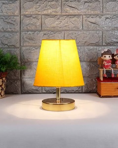 Support de lampe de table en tissu doré KS International, fait main, écologique, durable, base en métal, lampe de bureau en forme de cylindre pour - Product Image 1