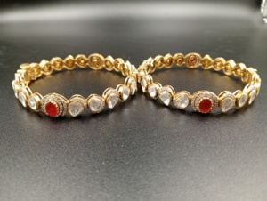 Gold Plated Women's Bangles With <b>Red</b> Zircon And Pear Cut Stone Bezel Setting Classic Wedding Jewelry every day wear - Product Image 3