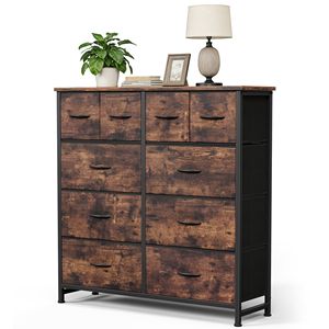 Commode moderne à 10 tiroirs en tissu, grande tour de rangement pour chambre à coucher, placard, salon, brun rustique - Product Image 1