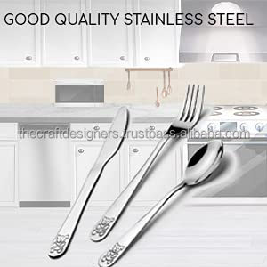 Fourchette simple, couteau et cuillère Ensemble de couverts et d'argenterie en acier inoxydable de haute qualité Vaisselle décorative Ensemble de 3 - Product Image 3