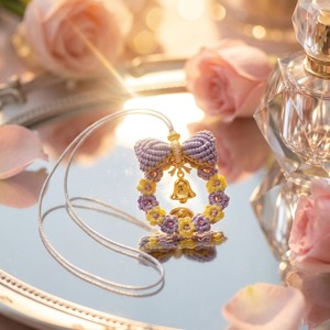 Beautiful Macrame <b>Key</b> Chain with Small Bell <b>Bag</b> Charm For Aesthetic Photography Prop And Styling Accessory From India - Product Image 2