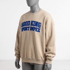 Sudadera beige con cuello redondo, forro polar grueso, corte holgado, puños y dobladillo acanalados, estilo casual urbano, unisex. - Product Image 5