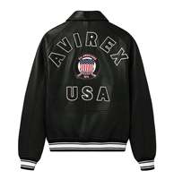 Blouson aviateur en cuir véritable Avirex unisexe, véritable cuir de vache, broderie sur le devant, streetwear, imperméable, hiver